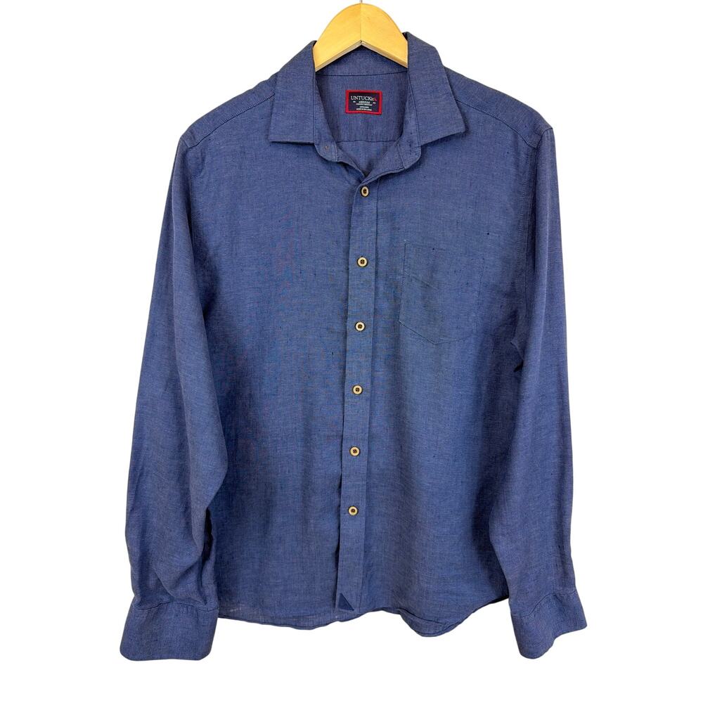UNTUCKit Blue 100% Linen Wrinkle Resistant Long-Sleeve Button-Up Shirt SZ MD